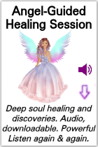 an angel wearing purple offers an amethyst audio healing session for the pulse points on the wrist