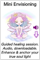 a fairy dressed in purple highlighting a downloadable audio healing process
